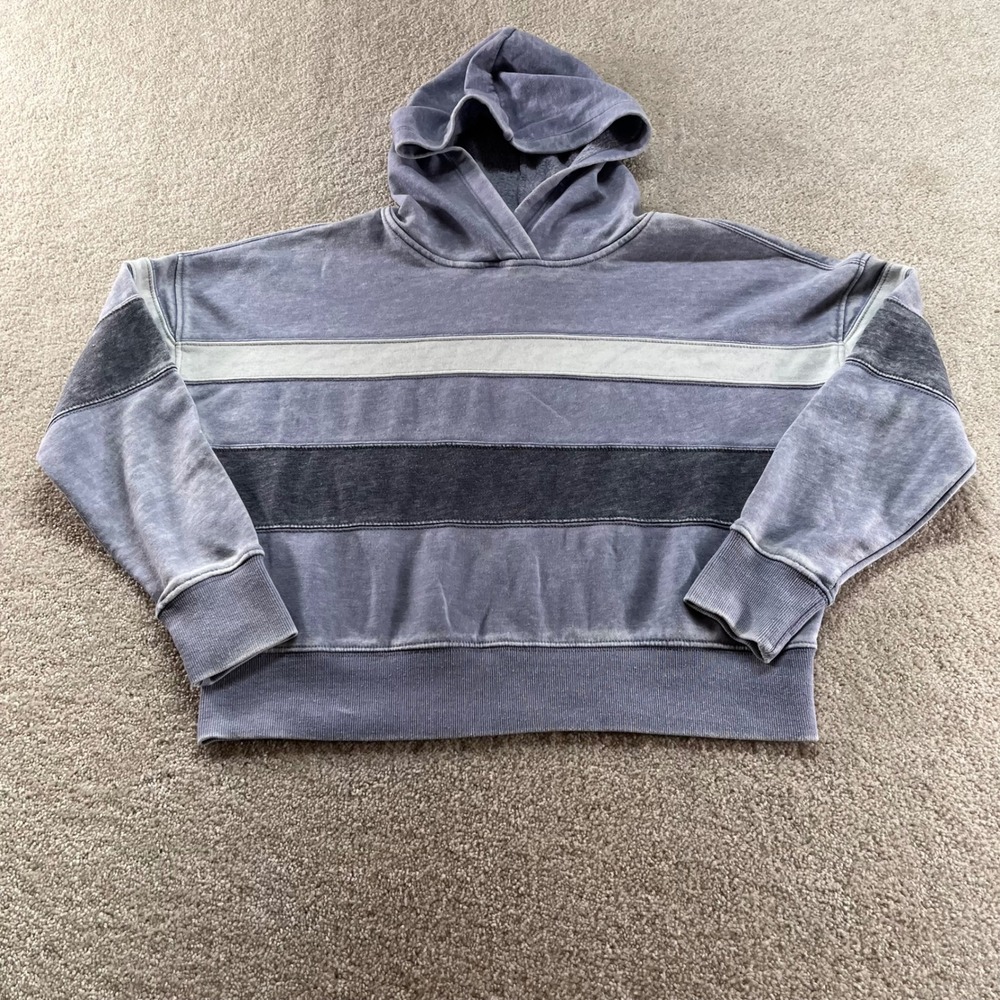 Hippie Rose Hoodie Womens Small Striped Cropped Boxy Acid Wash Fleece Pullover